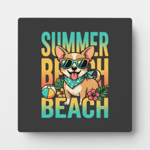 Summer Beach Dog Vacation Vector Plaque