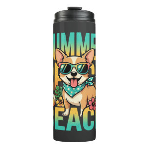 Summer Beach Dog Vacation Vector Thermal Tumbler