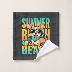 Summer Beach Dog Vacation Vector Wash Cloth