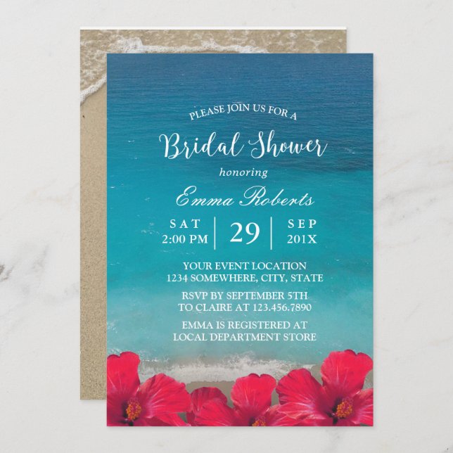 Summer Beach Elegant Floral Bridal Shower Invitation (Front/Back)