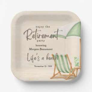 Summer Beach Elegant Green Chairs Retirement Party Paper Plate
