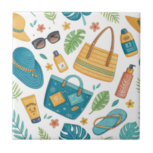 Summer Beach Essentials Pattern (1) Ceramic Tile