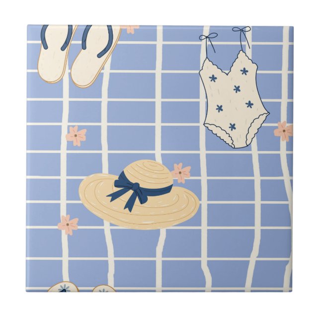 Summer Beach Essentials Pattern (1) Ceramic Tile (Front)