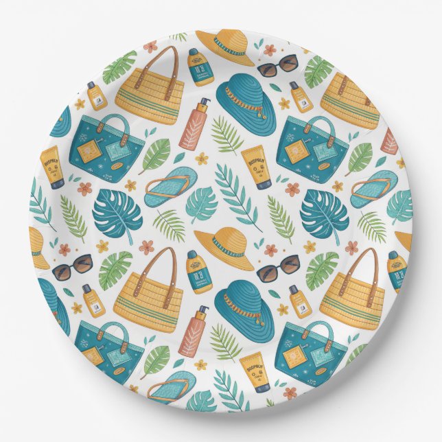 Summer Beach Essentials Pattern (1) Paper Plate (Front)