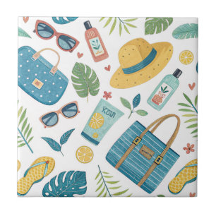 Summer Beach Essentials Pattern (2) Ceramic Tile