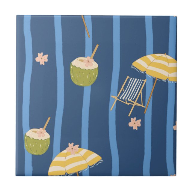 Summer Beach Essentials Pattern (2) Ceramic Tile (Front)