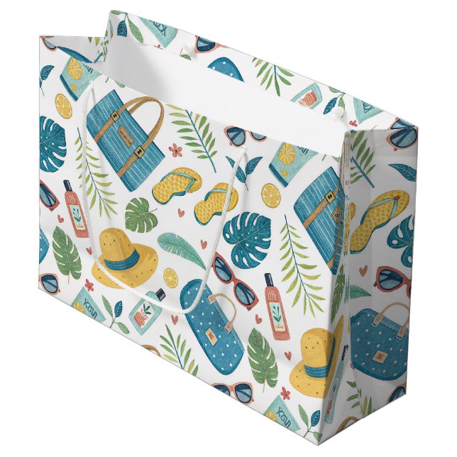 Summer Beach Essentials Pattern (2) Large Gift Bag (Front Angled)