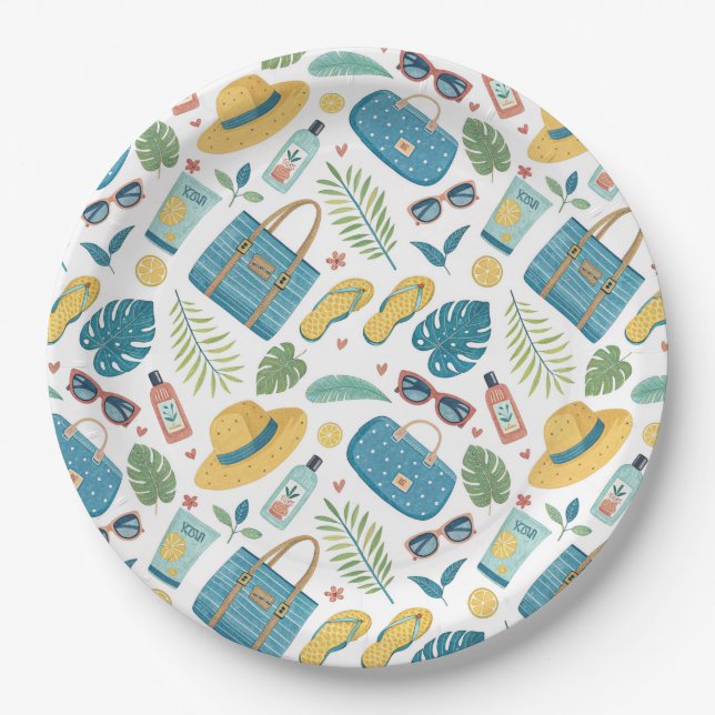 Summer Beach Essentials Pattern (2) Paper Plate (Front)