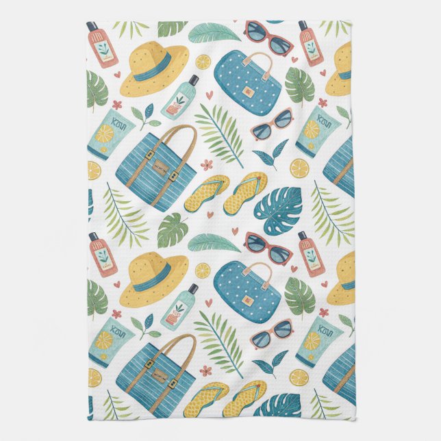 Summer Beach Essentials Pattern (2) Tea Towel (Vertical)