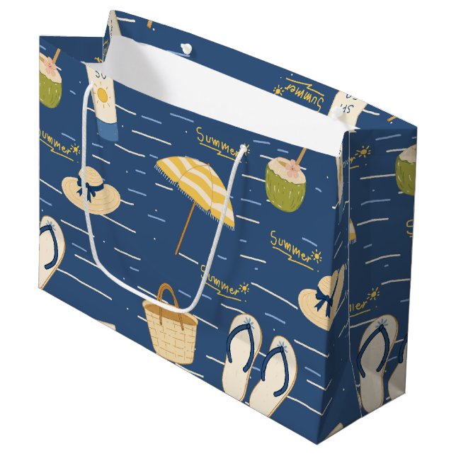 Summer Beach Essentials Pattern (3) Large Gift Bag (Front Angled)