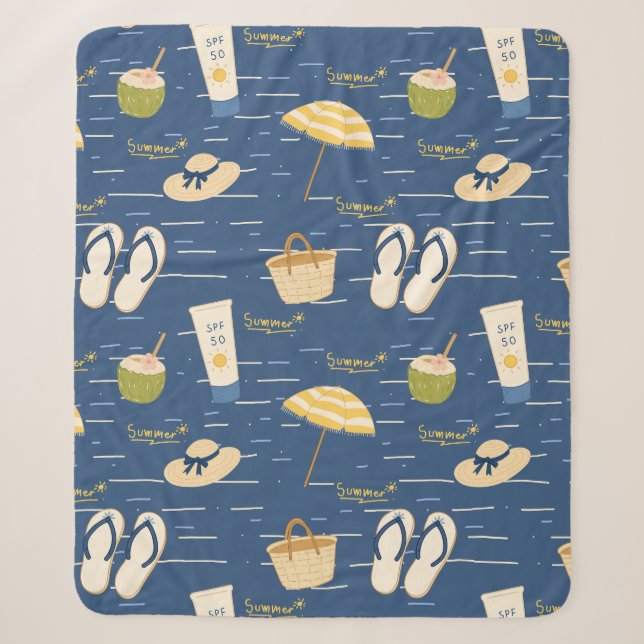 Summer Beach Essentials Pattern (3) Sherpa Blanket (Front)