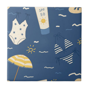Summer Beach Essentials Pattern (4) Ceramic Tile
