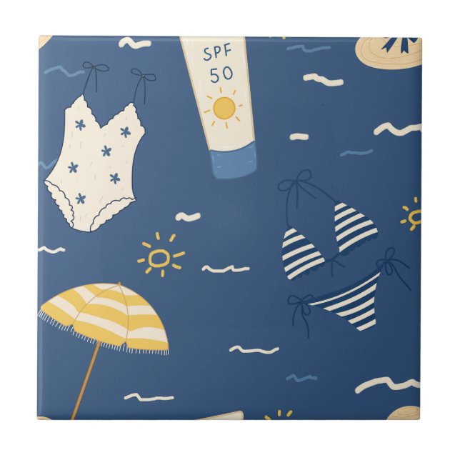 Summer Beach Essentials Pattern (4) Ceramic Tile (Front)