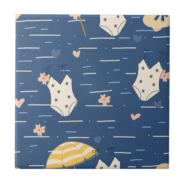 Summer Beach Essentials Pattern (5) Ceramic Tile (Front)
