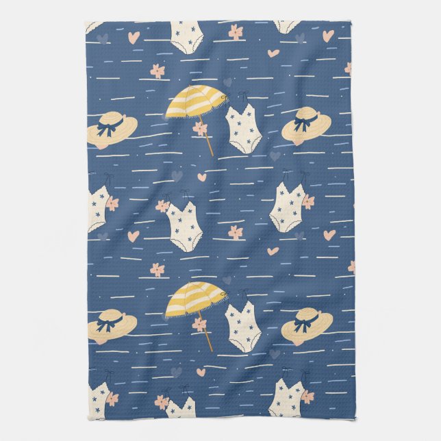 Summer Beach Essentials Pattern (5) Tea Towel (Vertical)
