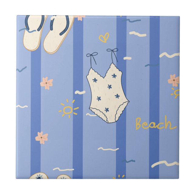 Summer Beach Essentials Pattern (6) Ceramic Tile (Front)