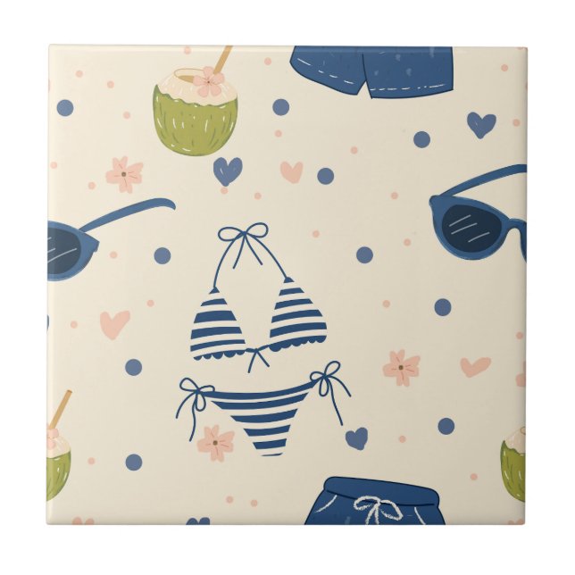 Summer Beach Essentials Pattern (9) Ceramic Tile (Front)