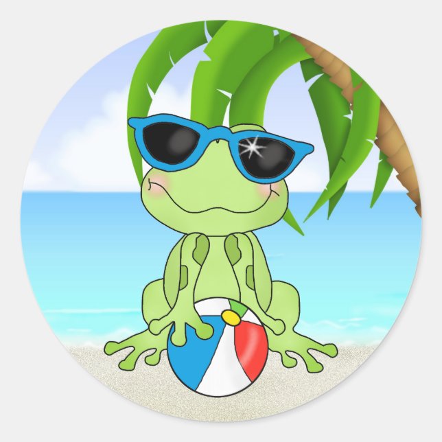 Summer Beach frog cartoon sticker (Front)