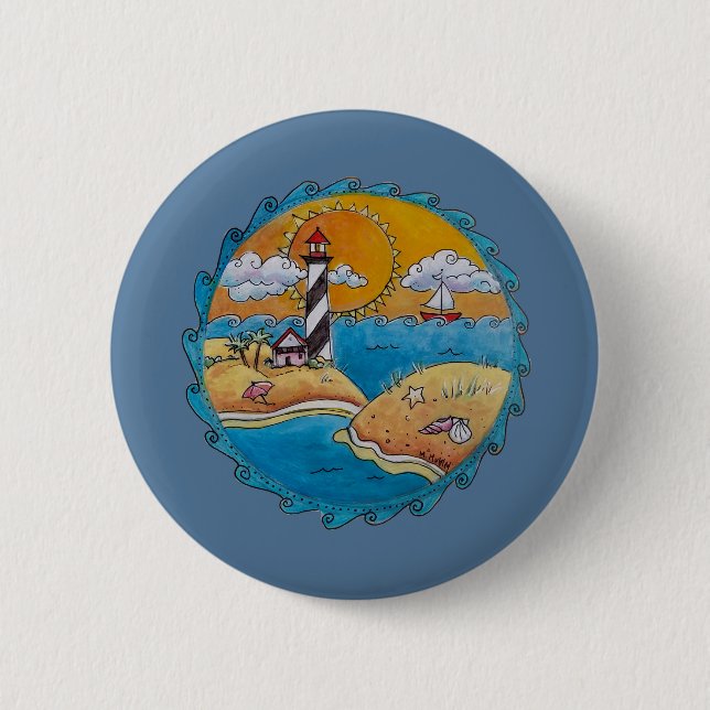 Summer beach fun sunny seashore coastal 6 cm round badge (Front)