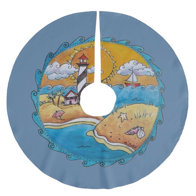 Summer beach fun sunny seashore coastal brushed polyester tree skirt (Front)