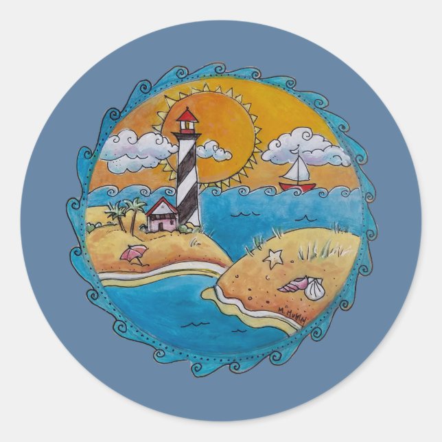 Summer beach fun sunny seashore coastal classic round sticker (Front)