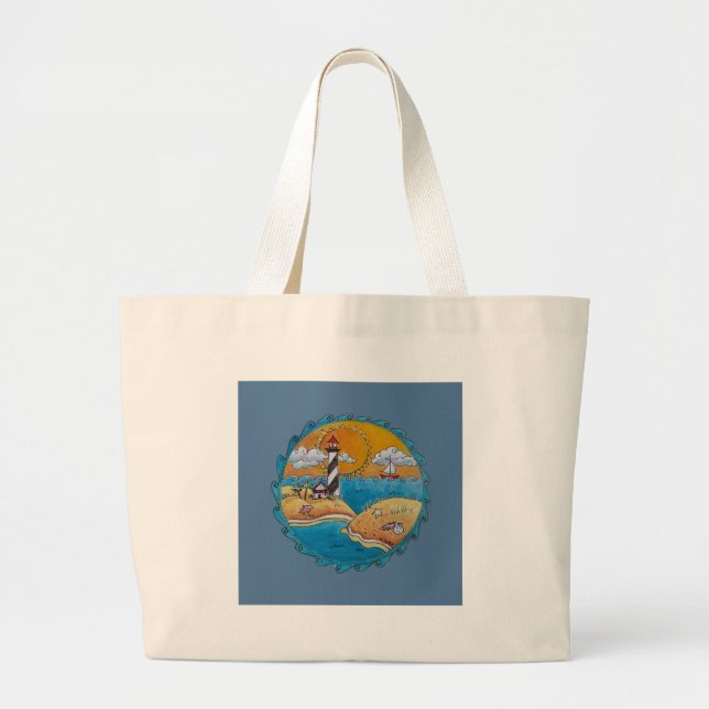 Summer beach fun sunny seashore coastal large tote bag (Front)