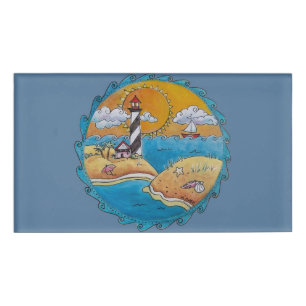 Summer beach fun sunny seashore coastal name tag