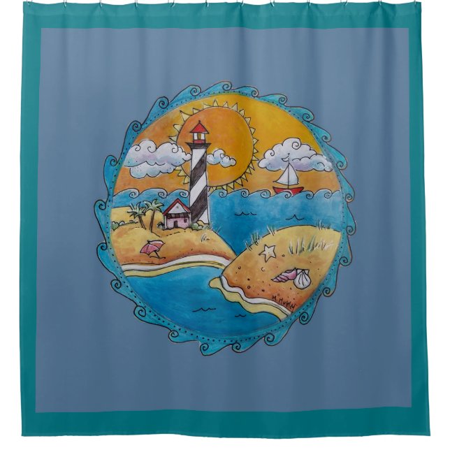 Summer beach fun sunny seashore coastal shower curtain (Front)