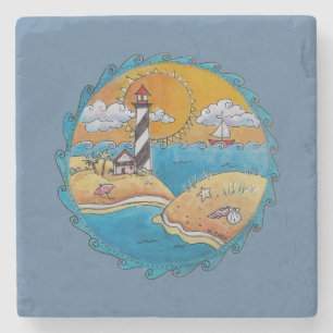 Summer beach fun sunny seashore coastal stone coaster