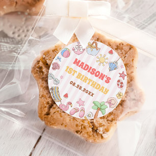 Summer Beach Girl Birthday Favour Classic Round Sticker