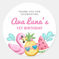 Summer Beach Girl Birthday Favour Round Stickers