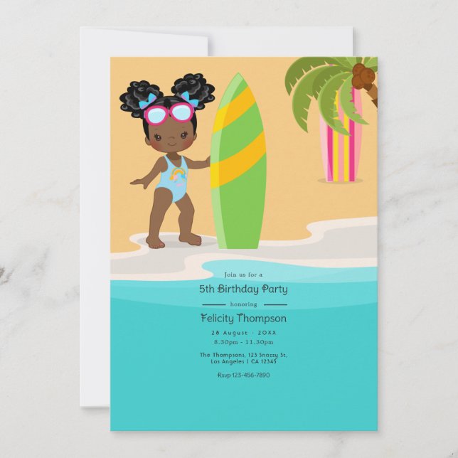Summer Beach Girl Birthday Party Invitation (Front)