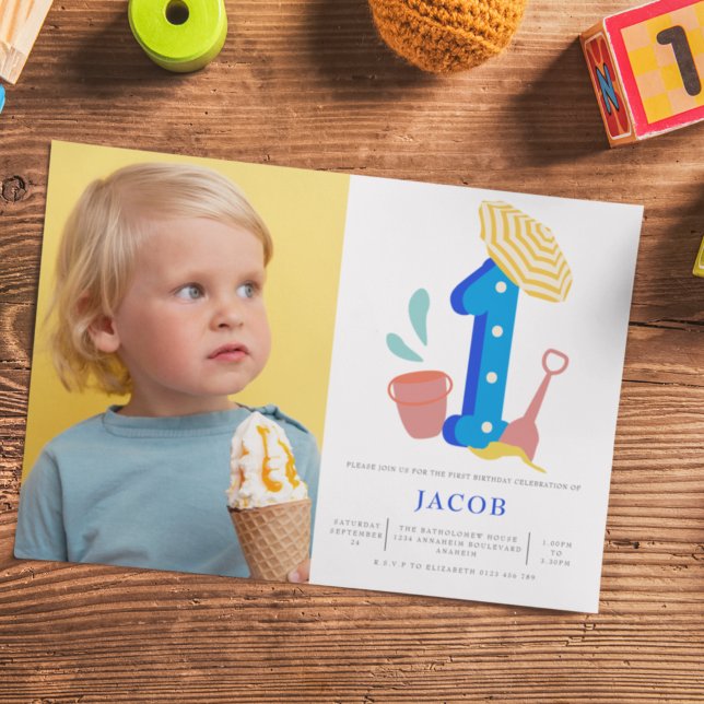 Summer Beach Girls 1st Birthday Photo Invitation (Creator Uploaded)