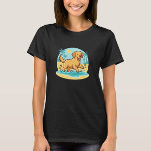 Summer Beach Golden Retriever Dog Ocean Sunset T-Shirt