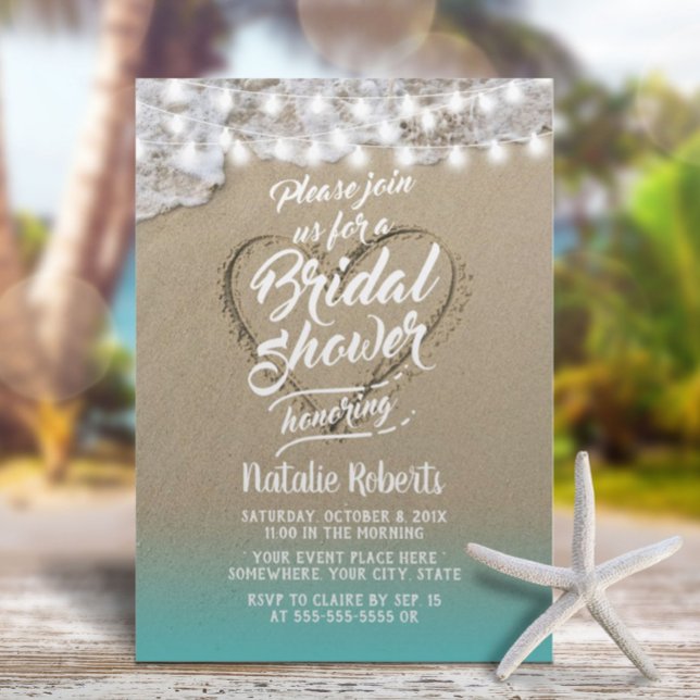 Summer Beach Heart Rustic Bridal Shower Invitation (Creator Uploaded)