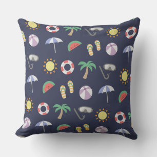 Summer Beach Holiday Blue Pattern Cushion