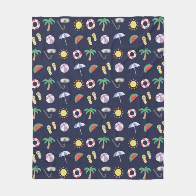 Summer Beach Holiday Blue Pattern Fleece Blanket (Front)