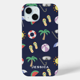 Summer Beach Holiday Blue Pattern Personalised iPhone 15 Case