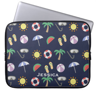 Summer Beach Holiday Blue Pattern Personalised Laptop Sleeve
