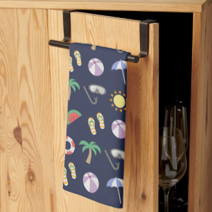 Summer Beach Holiday Blue Pattern Tea Towel