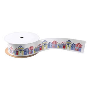 Summer Beach Huts Coastal Pattern Satin Ribbon