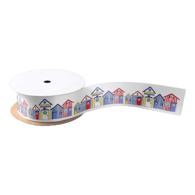 Summer Beach Huts Coastal Pattern Satin Ribbon (Spool)