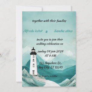 summer beach Lighthouse watercolor wedding Invitat Invitation