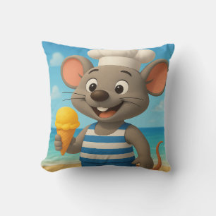 Summer Beach Mouse Pillow   Cute Cartoon Vacation 