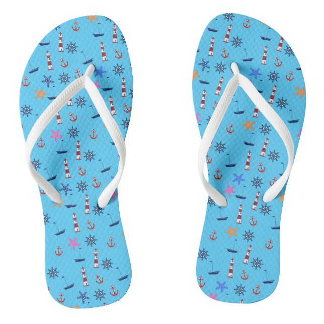 Summer Beach Nautical Blue Pattern Thongs (Footbed)