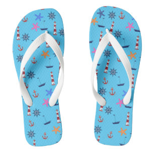 Summer Beach Nautical Blue Pattern Thongs