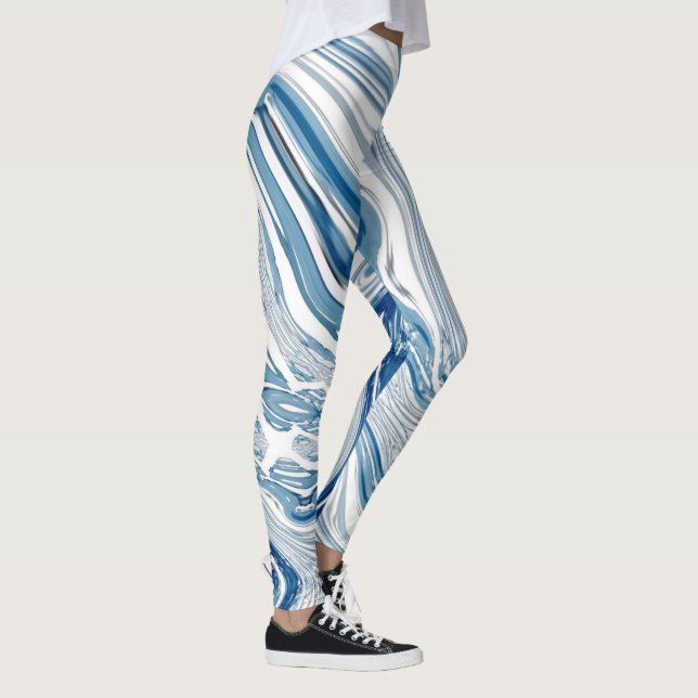 summer beach nautical waves watercolor blue swirls leggings (Right)