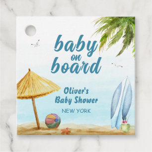Summer Beach Ocean Surfboard Baby Shower Favour Tags
