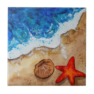 Summer Beach Ocean Waves Ceramic Tile