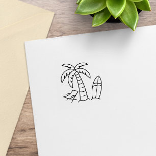 Summer Beach Palm Surfboard Rubber Stamp